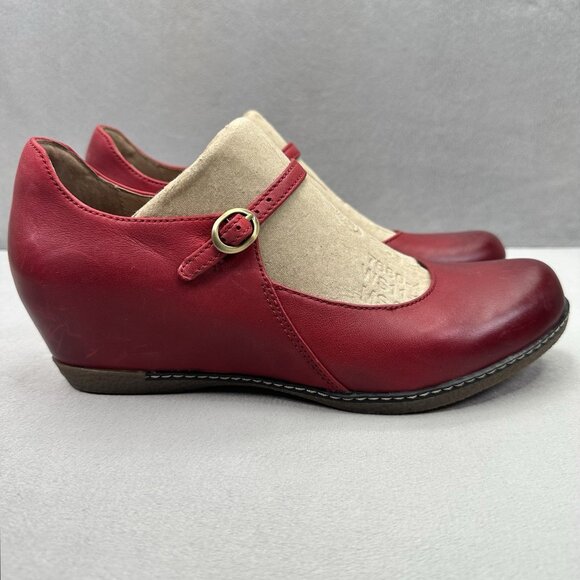 Womens 8.5-9 / EU 39 Dansko Loralie Mary Jane Red Burnished Nubuck Hidden Wedge - Picture 1 of 8